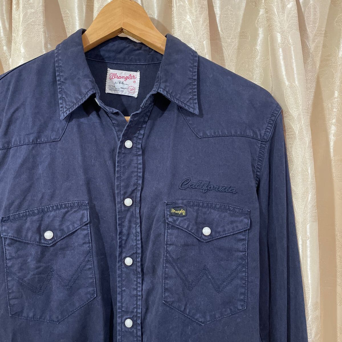 Ron Herman × Wrangler ロンハーマン別注 ×ラングラー ウエスタン長袖シャツ USED加工 サイズM ブラック テンセル 刺繍 スナップボタン_画像5