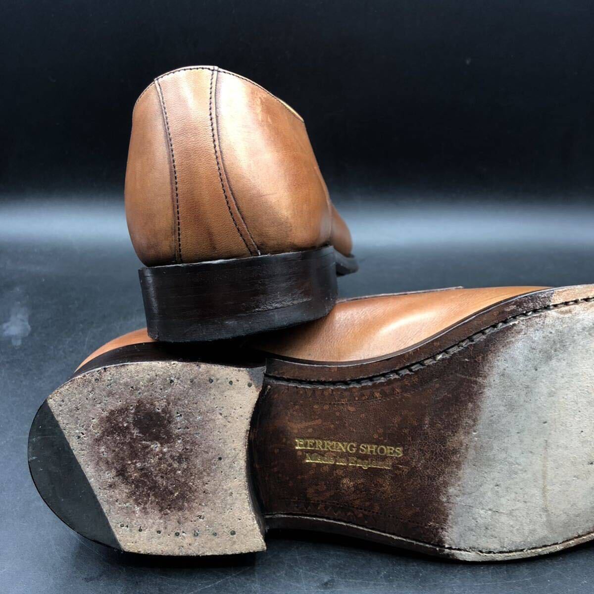 M2896 良品 英国製 HERRING SHOES BARKER ヘリング シューズ バーカー レザー ストレートチップ 外羽根 7.5/26.0cm相当 ブラウン 茶 革靴 _画像8