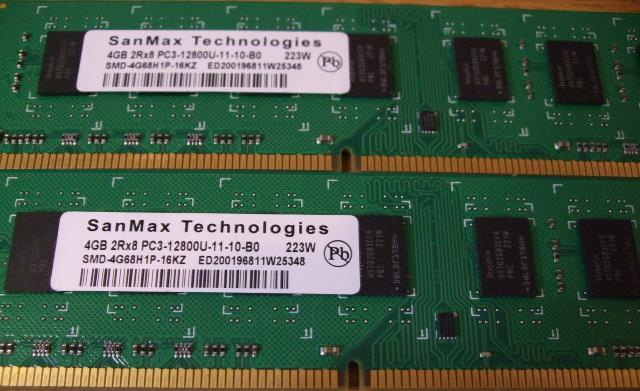 SANMAX PC3-12800 DDR3-1600 4GB 2枚 合計 8GB 即決! 46_072_画像3