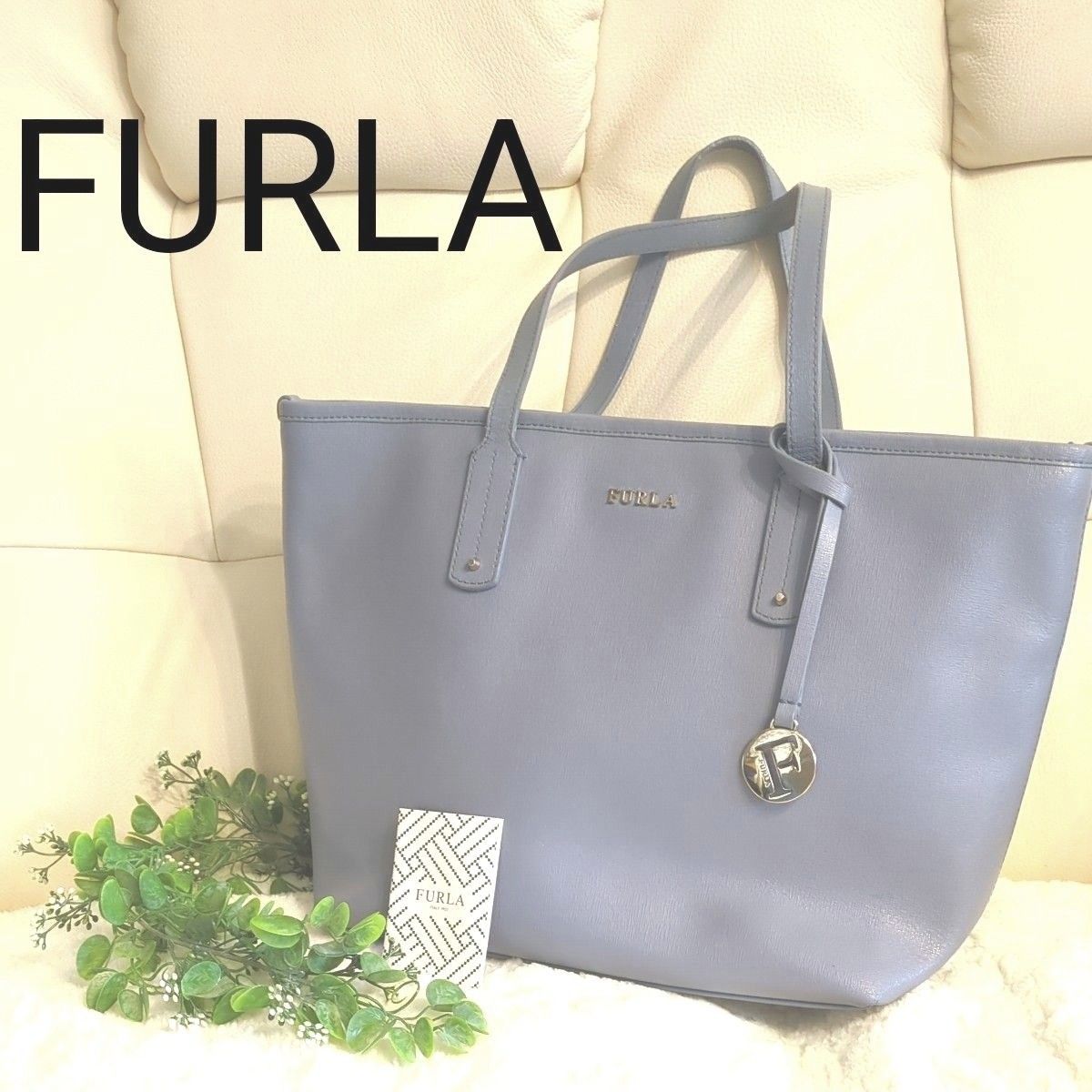 FURLA 肩掛け トートバッグ フルラ レザー ショルダーバッグ くすみブルー