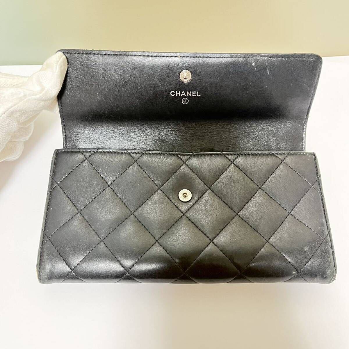 543 シャネル CHANEL キルティング 長財布 ウォレット ココマーク レザー ラムスキン 黒 シルバー金具_画像3