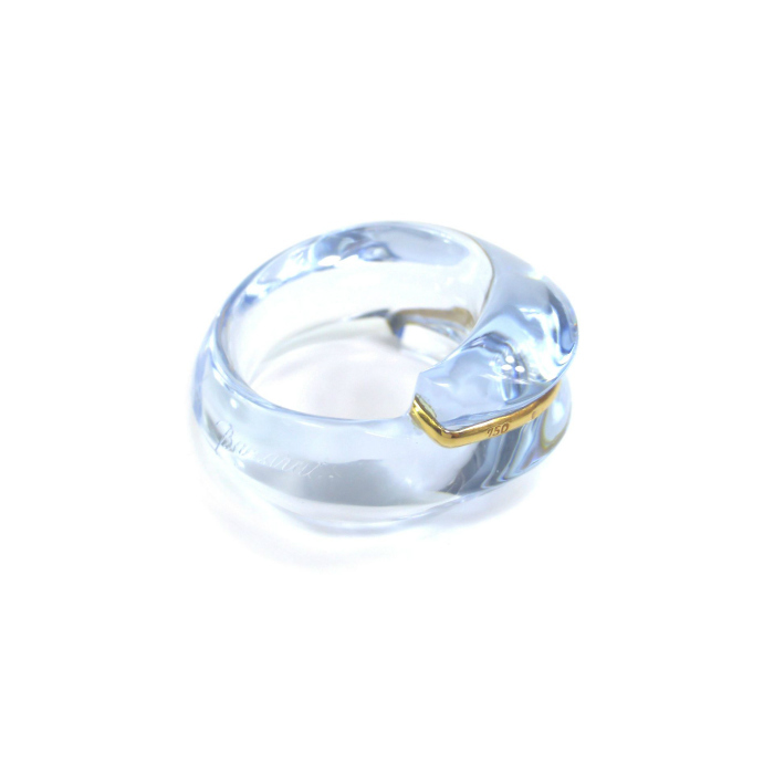 バカラ （Baccarat） クリスタル コキアージュ リング 指輪 約10.5号 750 K18 YG クリアブルー 7.8g（中古）_画像3