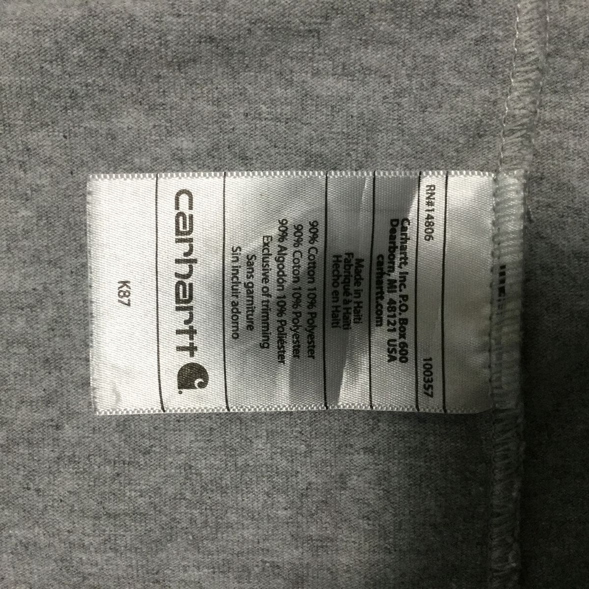 【カーハート 半袖Tシャツ】ロゴワッペン ポケット 超ビッグサイズ 4XL(5L)以上相当 グレー Carhartt 古着