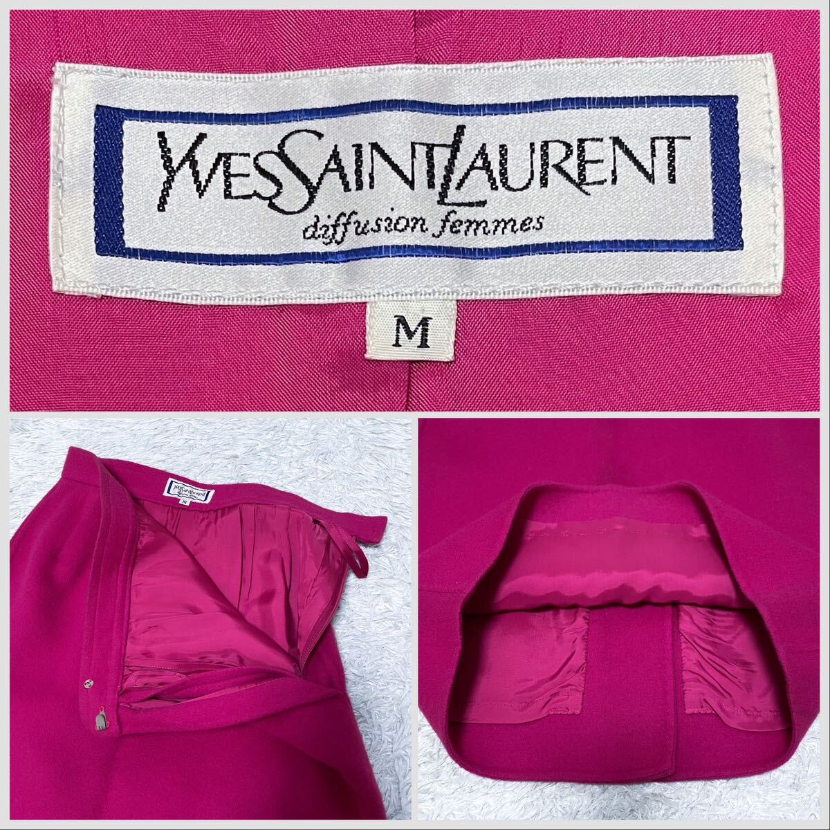希少！レア！Yves Saint Laurent イヴサンローラン ビッグカラー フリル ジャケット スカート スーツ セットアップ M ピンク ヴィンテージ_画像9
