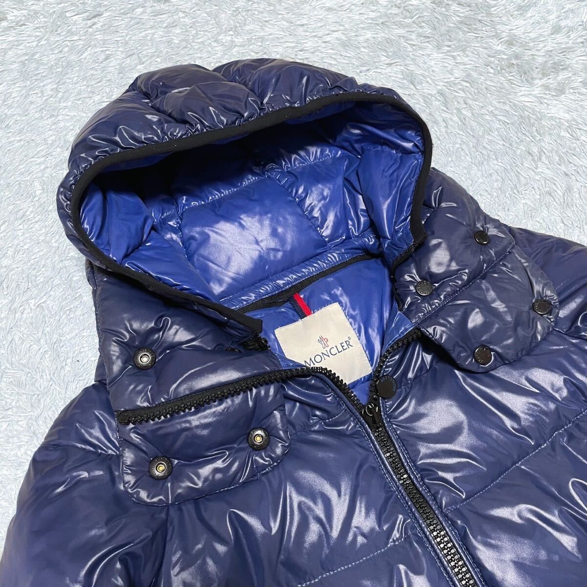 モンクレール MONCLER クルーニー CLUNY ボリュームネック フード付き ダウンジャケット ブルゾン アウター Size1 S相当 ブルー 青系の画像5