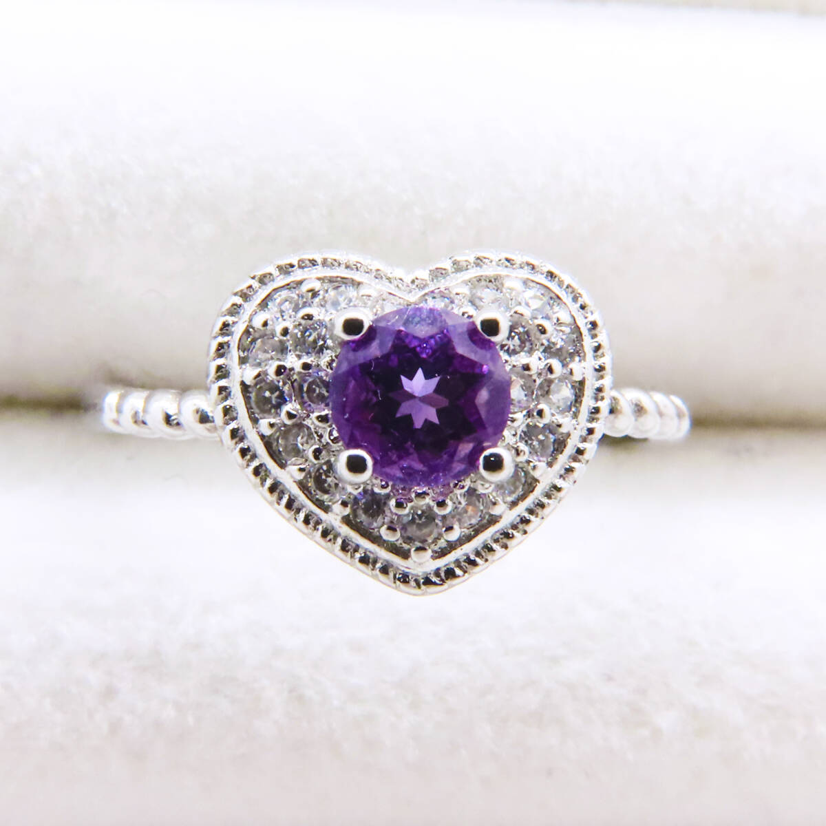 新品　アメジスト　ラウンドカット　紫水晶　指輪　リング　925　ダイヤモンド　シルバー　天然石　宝石　ヴィンテージ　ハート_画像1