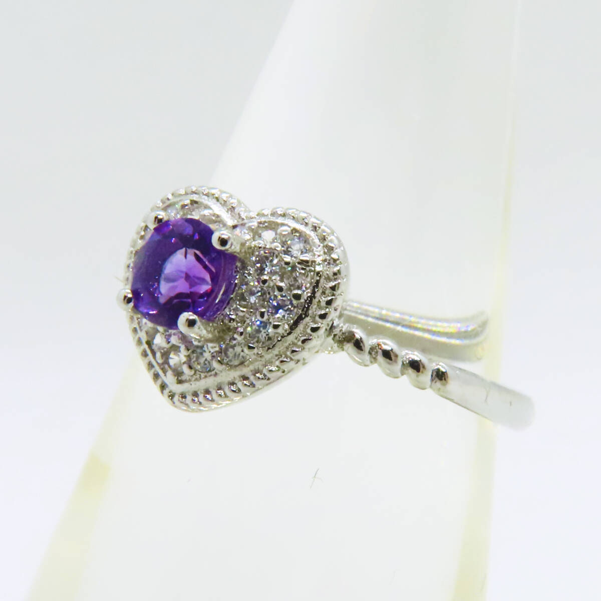 新品　アメジスト　ラウンドカット　紫水晶　指輪　リング　925　ダイヤモンド　シルバー　天然石　宝石　ヴィンテージ　ハート_画像4