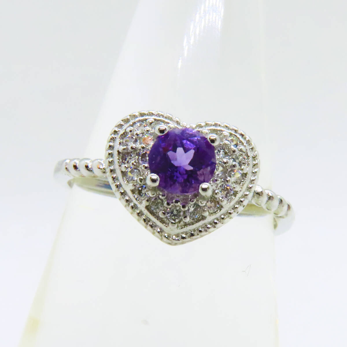 新品　アメジスト　ラウンドカット　紫水晶　指輪　リング　925　ダイヤモンド　シルバー　天然石　宝石　ヴィンテージ　ハート_画像5