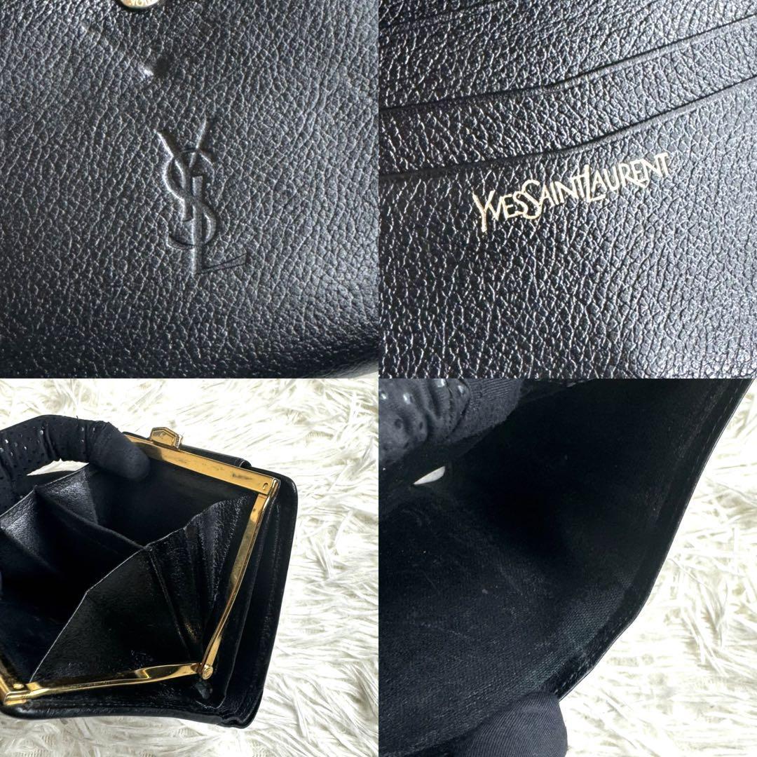 YVES SAINT LAURENT YSL イヴサンローラン がま口コンパクトウォレット 二つ折り財布 がま口財布 レザー ブラック ゴールド ヴィンテージ_画像10