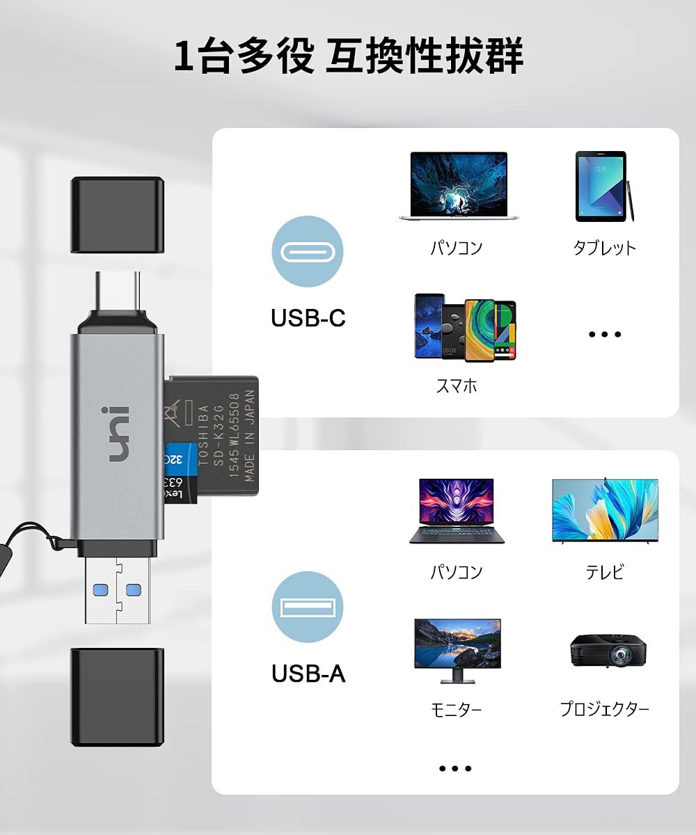 SDカードリーダー USB 3.0 uniAccessories Type-C 2-in-1カードリーダー SD/TF同時読み書き OTG対応 高速_画像6