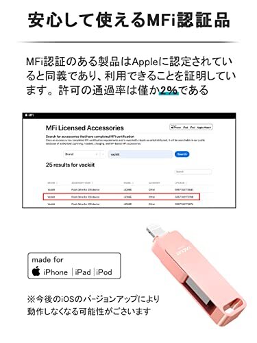 Vackiit「MFi認証取得」iPhone用 usbメモリusb iphone対応 Lightning USB メモリー iPad用 フラッシュド_画像2