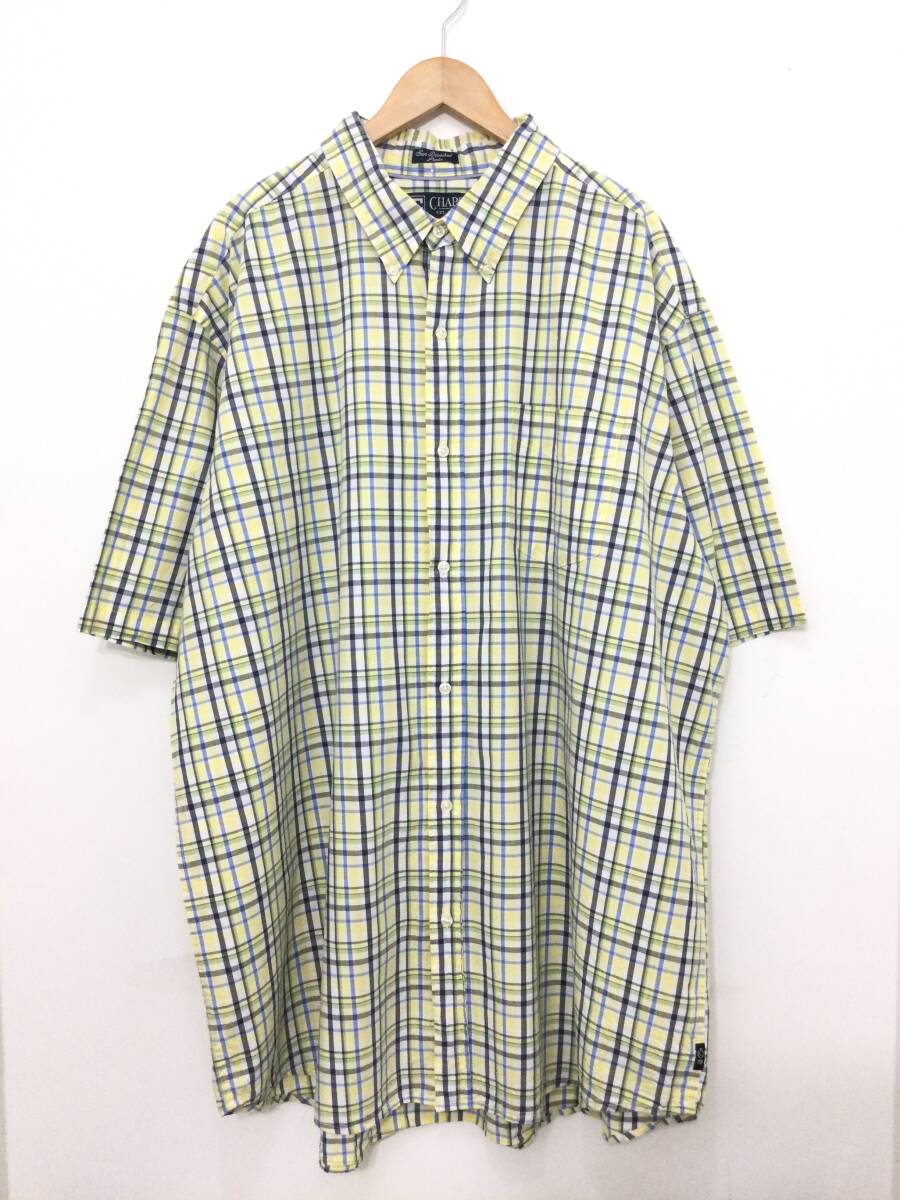 CHAPS チャップス ビックサイズ チェック柄 半袖シャツ コットンシャツ ボタンダウン 裾ロゴ メンズ3XLT 結構大きめ 【良品綺麗】242