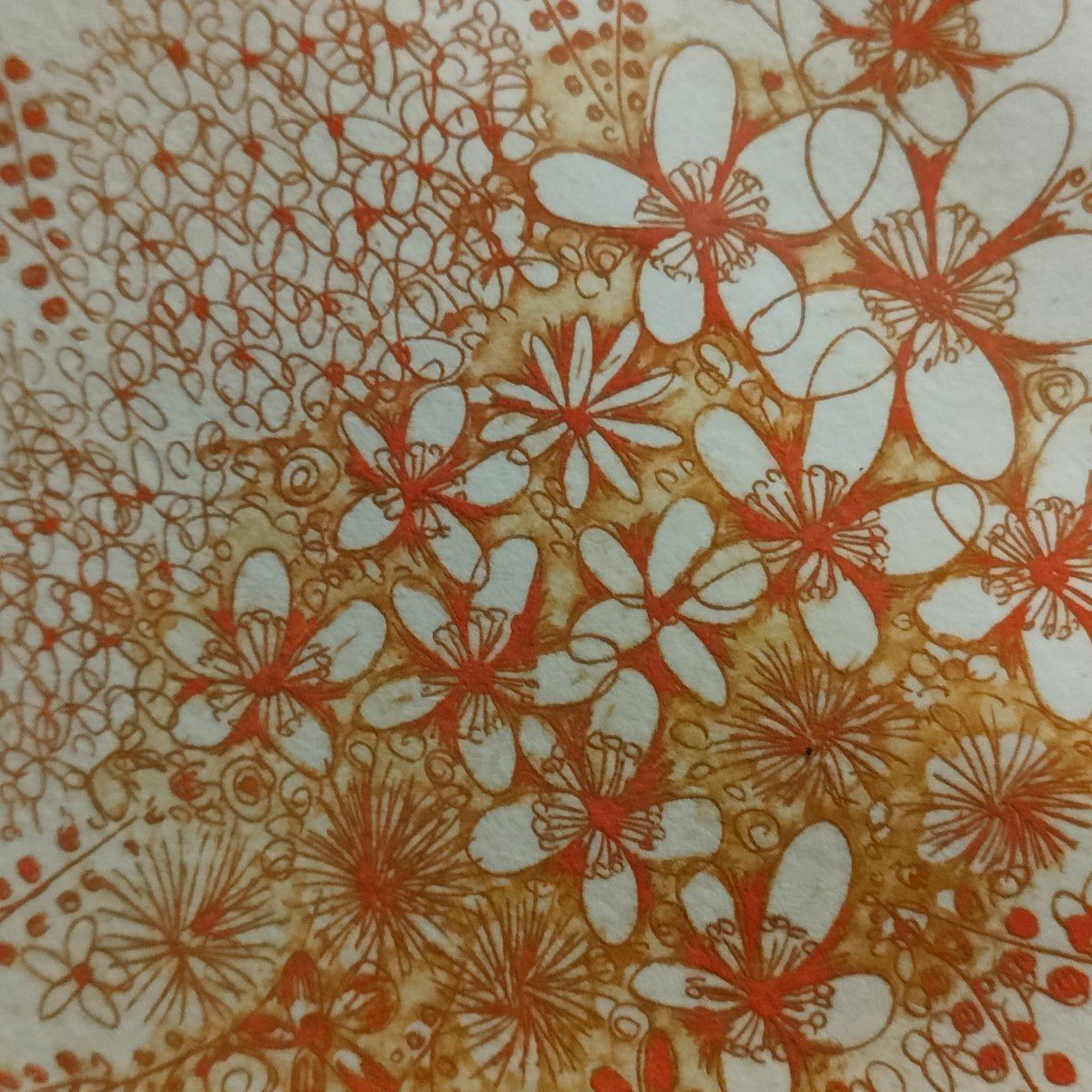 牛玖鍵司（1922〜2012）の銅版画で一部手彩色「花」