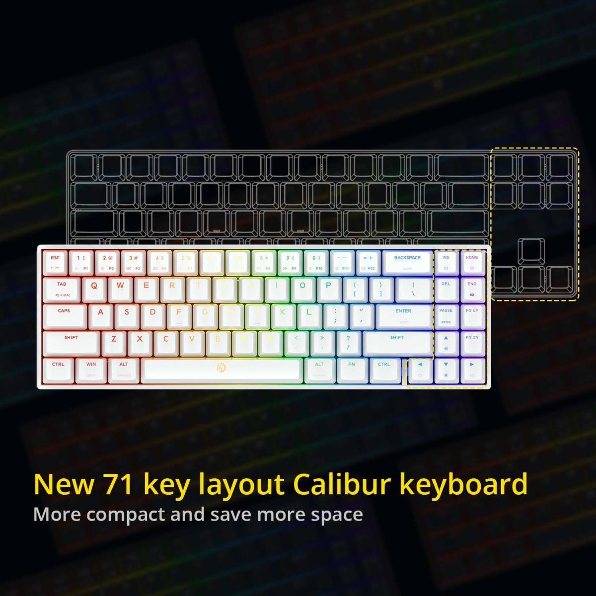 ＃E71K【超美品・送料無料】DREVO Calibur V2 TE RGB 60% ゲーミングキーボード 英語配列 USB有線 ミニ コンパクト 71キー テンキーレス_画像3