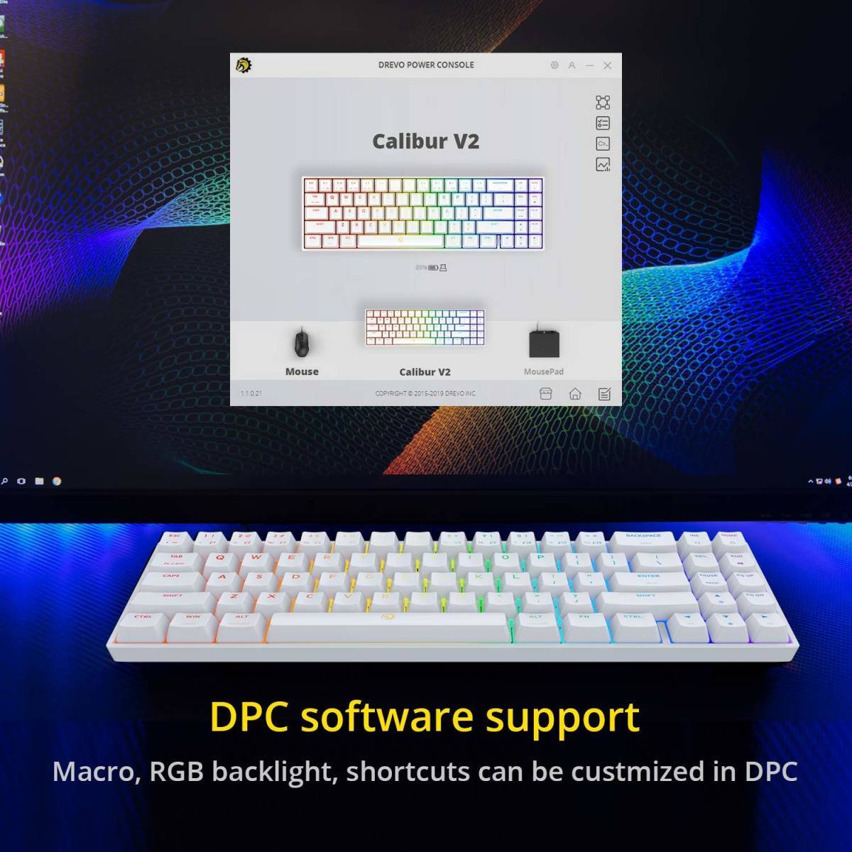 ＃E71K【超美品・送料無料】DREVO Calibur V2 TE RGB 60% ゲーミングキーボード 英語配列 USB有線 ミニ コンパクト 71キー テンキーレス_画像5