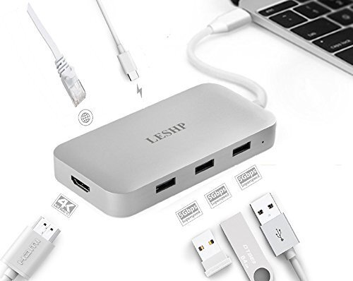 【送料無料】LESHP Type-C USB ハブ Macbook 対応【6in1】超軽量 HDMI 4K USB3.0 LAN 充電可 Macbook2016 Macbook Pro Chromebook 変換ハブ