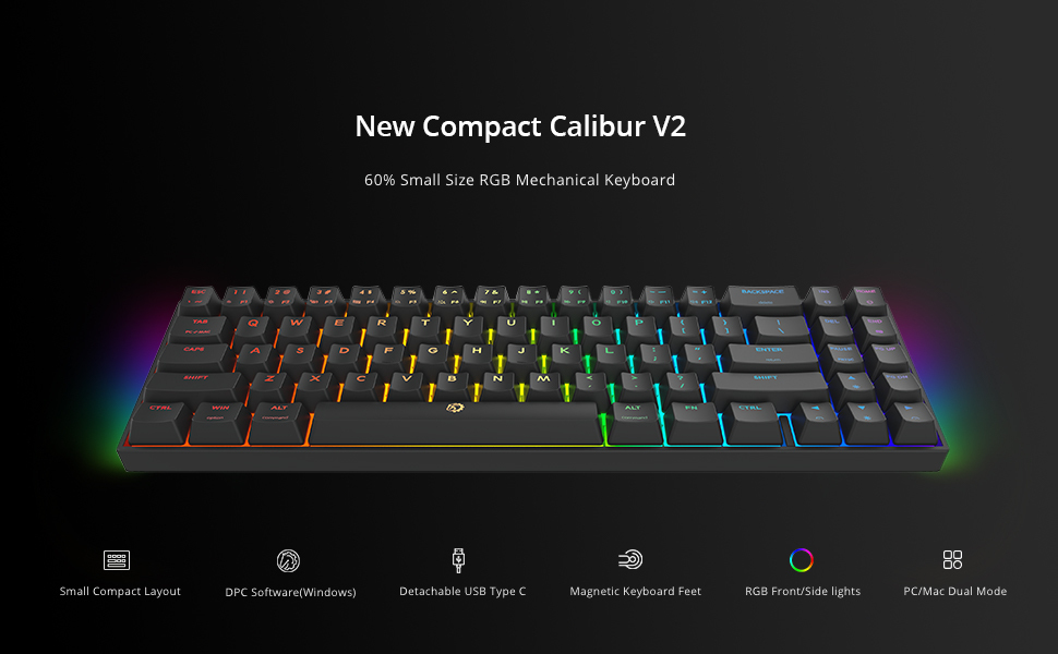 ＃E71K【超美品・送料無料】DREVO Calibur V2 TE RGB 60% ゲーミングキーボード 英語配列 USB有線 ミニ コンパクト 71キー テンキーレス_画像9