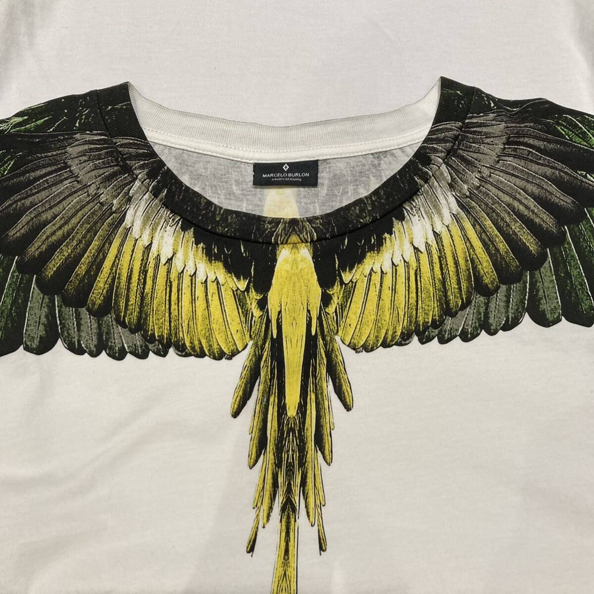 MARCELO BURLON マルセロブロン マルセロバーロン 半袖Tシャツ ポルトガル製 Sサイズ表記 大きめ 羽根プリント クルーネック カットソー_画像7