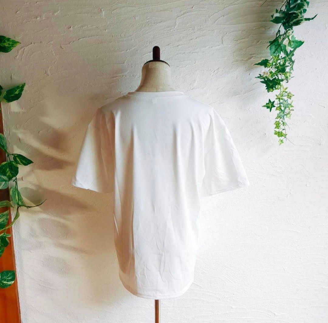 【ホワイトXL】半袖 ゆったり Tシャツ ワンポイント 夏 カジュアル 軽やか