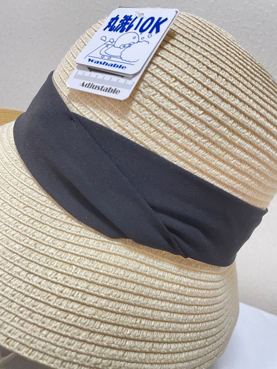 新品タグ付　たためる麦わら帽子　洗えるペーパーハット　サイズ調節可　UVケア 