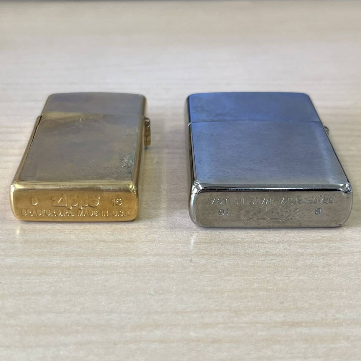 【TN0515】ZIPPO ジッポ 喫煙具 喫煙グッズ シルバーカラー ゴールドカラー ライター 2点 ジャンク SOLID BRASS USA_画像3