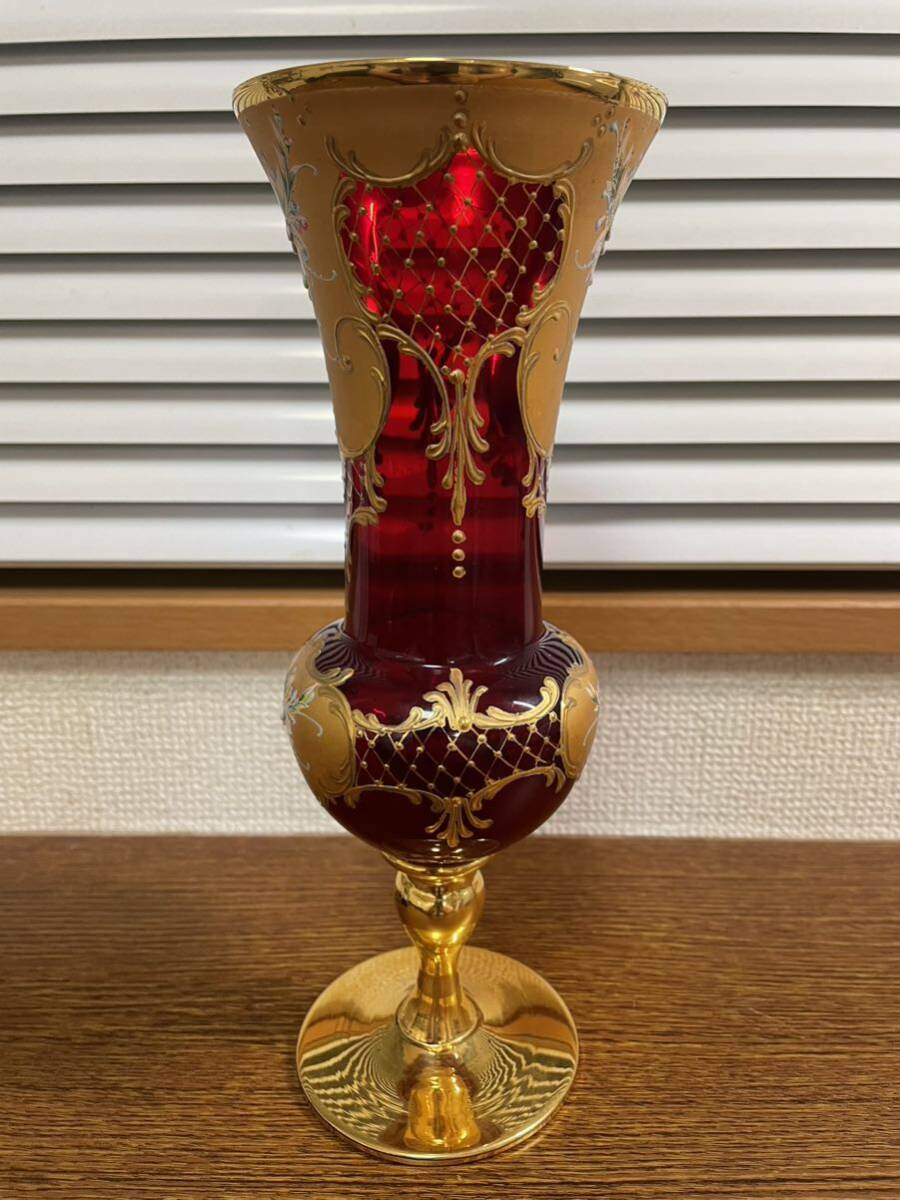 【H0518】ムラノベネチアンガラス 花瓶 花器 置物 インテリア アンティーク フラワーベース コレクション 花入 ゴールドカラー _画像4