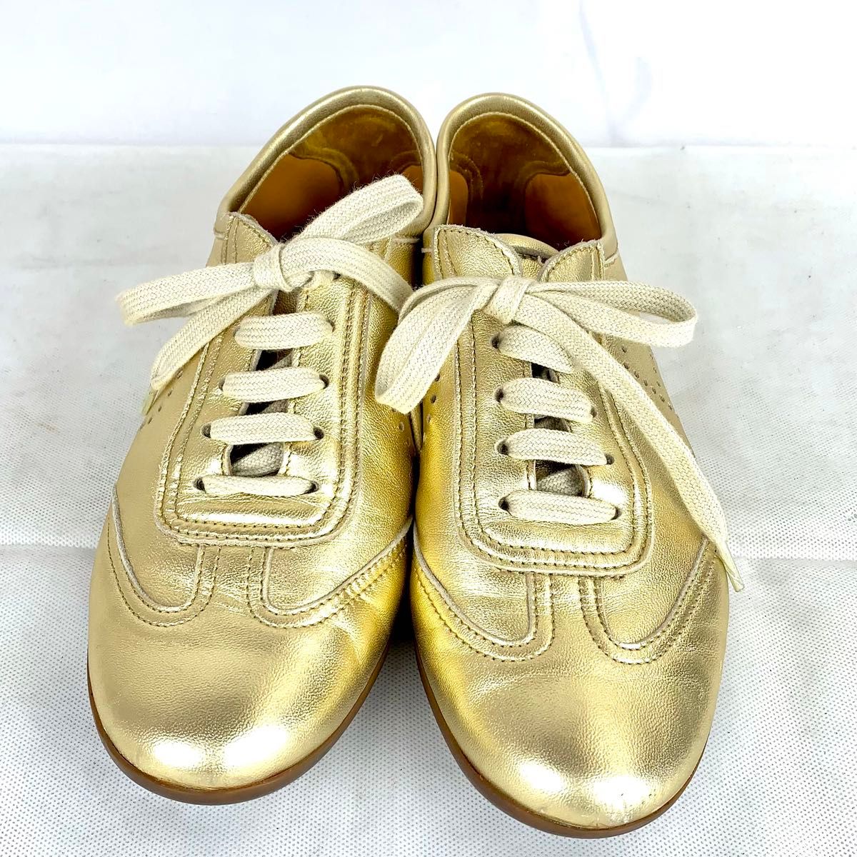 HERMES エルメス ゴールド スニーカー 36 エブリン パンチング Hロゴ 保存袋付き 靴 シューズ