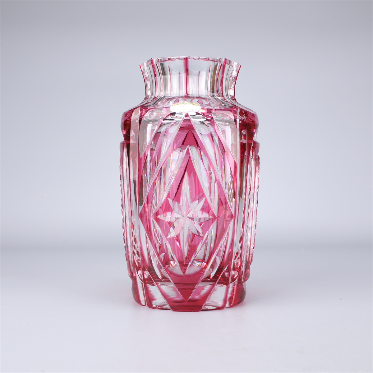 PA461 Noritake 【ノリタケ】 クリスタルガラス 赤切子 花瓶 高20.3㎝／時代のホツあり 美品！ｈの画像4