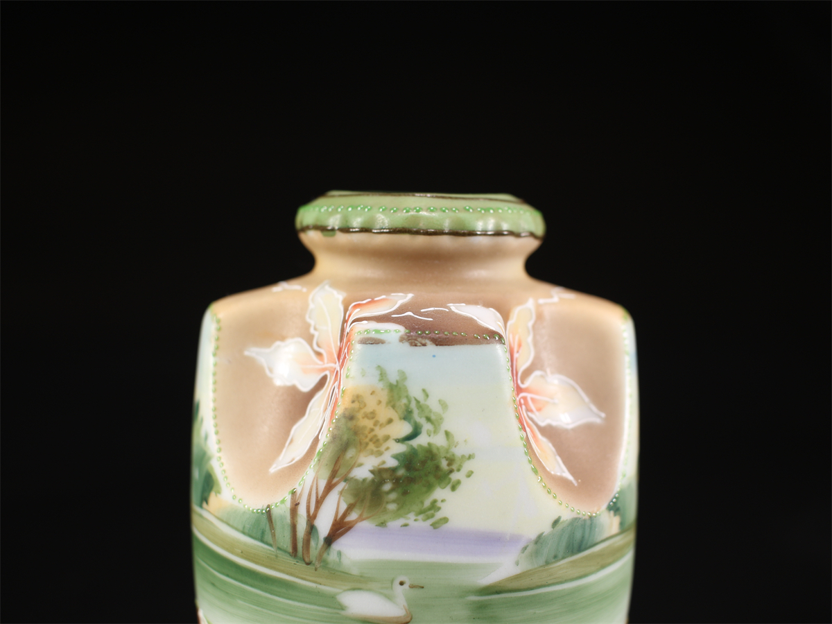 CF227 Noritake [ Old Noritake ] overglaze enamels landscape flowers and birds . small vase | beautiful goods!h