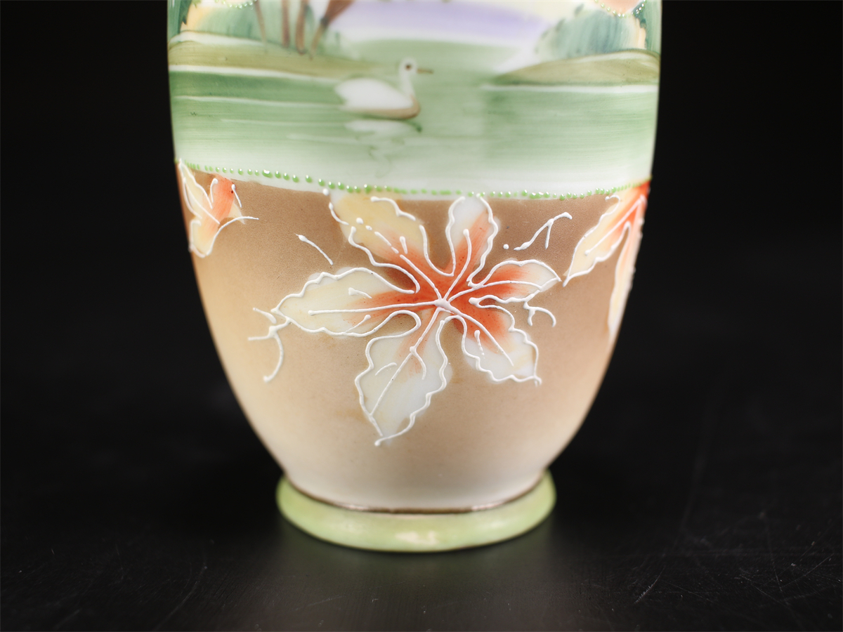 CF227 Noritake [ Old Noritake ] overglaze enamels landscape flowers and birds . small vase | beautiful goods!h