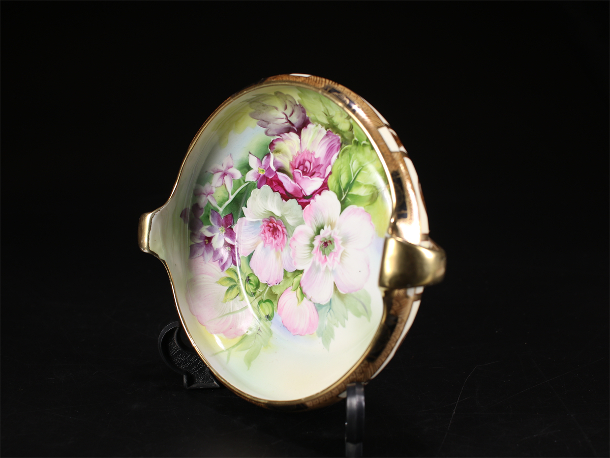 CF231 Noritake 【オールドノリタケ】 色絵花紋双耳鉢 幅21㎝／美品！ｈの画像7