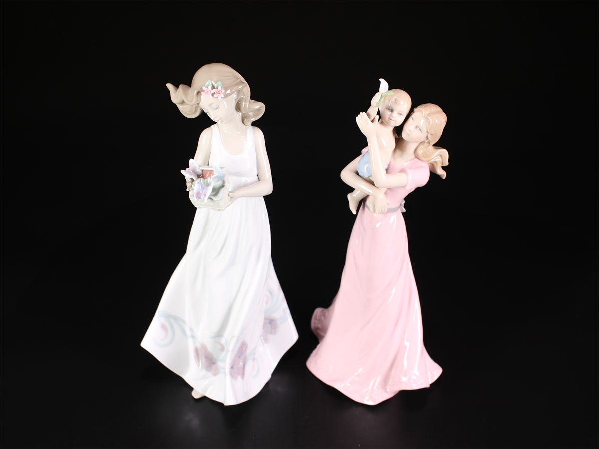 CF279 LLADRO 【リヤドロ】 磁器人形 美少女 置物 2点 高31.5㎝／リヤドロの首なおしあり美品！ｚ_画像5