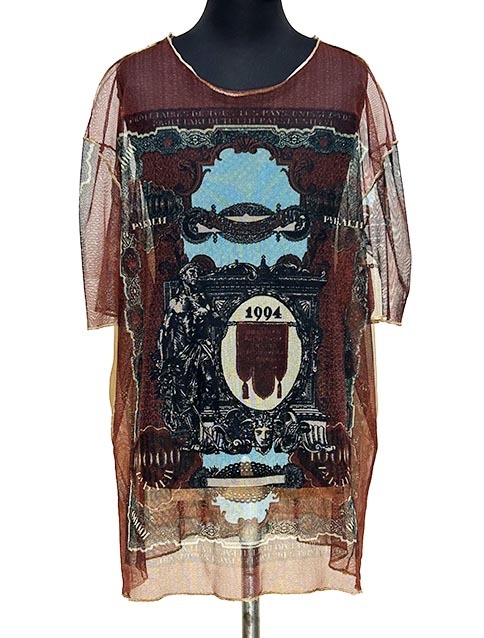  Onward . гора *Jean Paul GAULTIER FEMME/ Gaultier * тонкий полиэстер 100% сетка футболка очень красивый товар *( с дефектом )