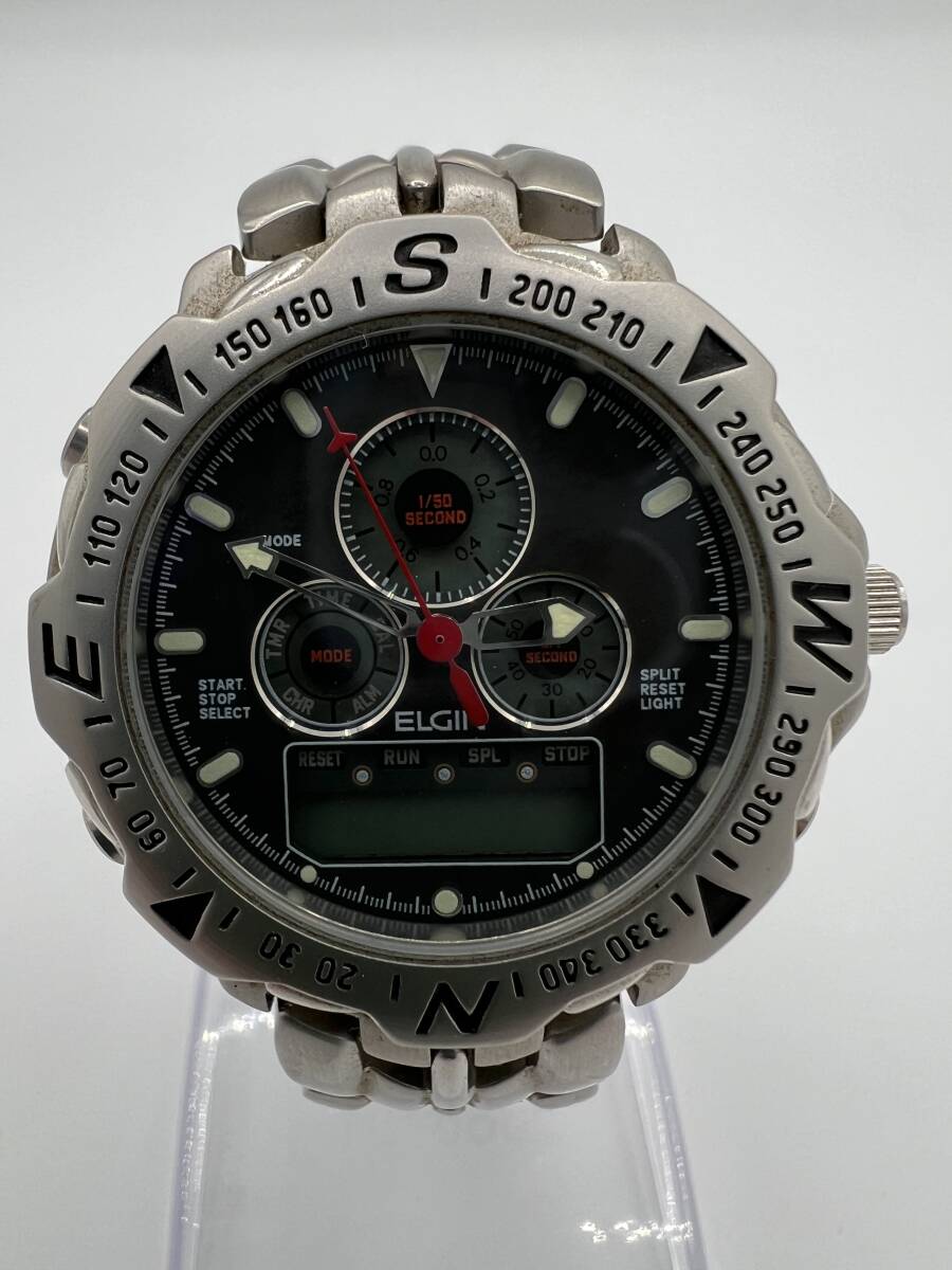 ジャンク ELGIN エルジン FK-980-C クォーツ メンズ 腕時計 経年保管品_画像5