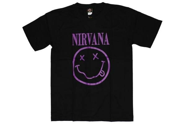 ニルバーナ（NIRVANA）ロックバンドＴシャツ、Ｍサイズ、超特価、黒×紫_画像1