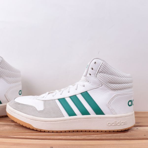 z2391 アディダス フープス ミッド US8 26.0cm/白 ホワイト 緑 グリーン 灰 グレー adidas HOOPS 2.0 MID メンズ スニーカー 中古_画像6