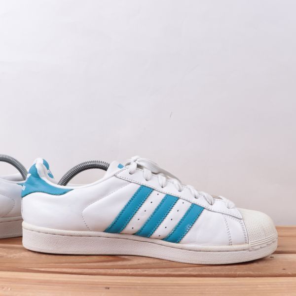 z2569 アディダス スーパースター US9 27.0cm/白 ホワイト 水色 ブルー adidas SUPERSTAR メンズ スニーカー 中古_画像5