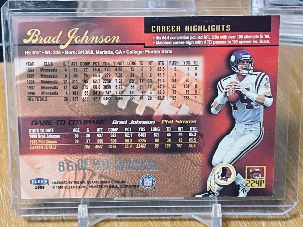 NFL Brad Johnson 1999 Ultra Platinum Medallion /99 #224 Minnesota Vikings QB 99枚限定の画像3