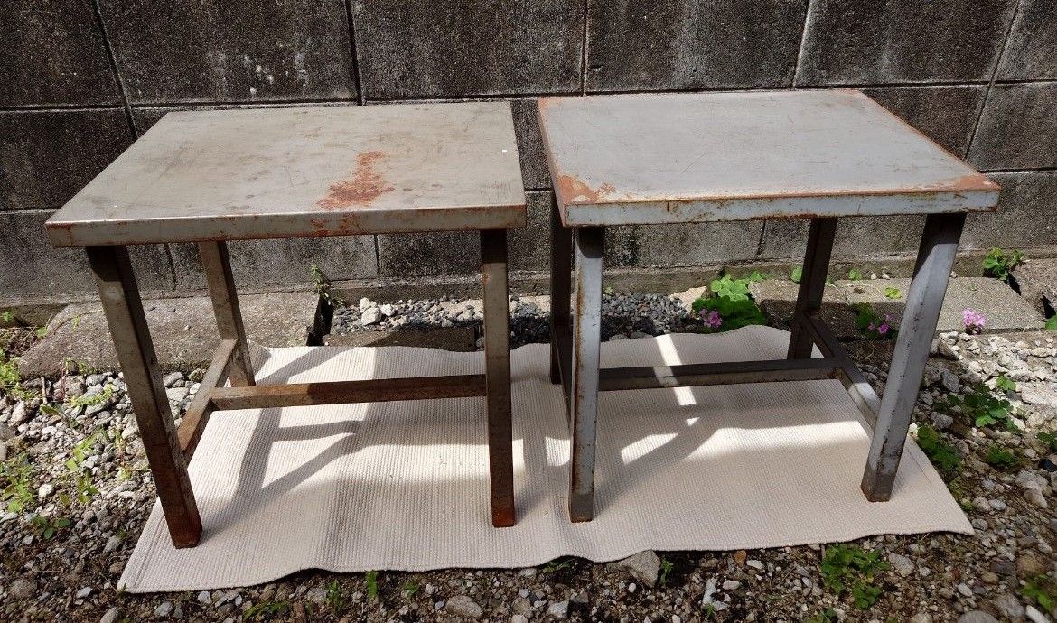 スチール 作業台 小机 花台 昭和レトロ 飾り棚アンティーク スチール 作業台 小机 花台 昭和レトロ 飾り棚アンティーク