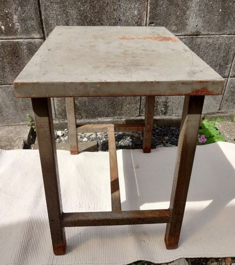 スチール 作業台 小机 花台 昭和レトロ 飾り棚アンティーク スチール 作業台 小机 花台 昭和レトロ 飾り棚アンティーク
