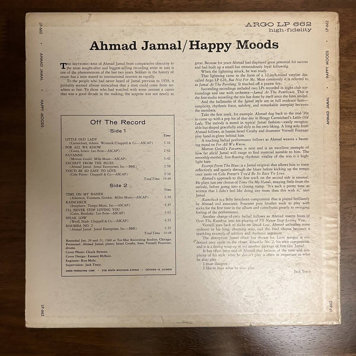 【LP】Ahmad Jamal / Happy Moods（ARGO LP-662／スレテオ盤オリジナル）アーマッド・ジャマル／イスラエル・クロスビー／アーゴ _画像2