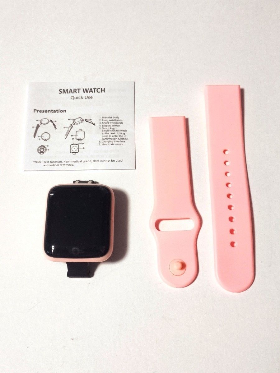 スマートウォッチ ピンク ウェアラブル端末 USB充電 Bluetooth5.0 心拍数 温度センサー 腕時計 