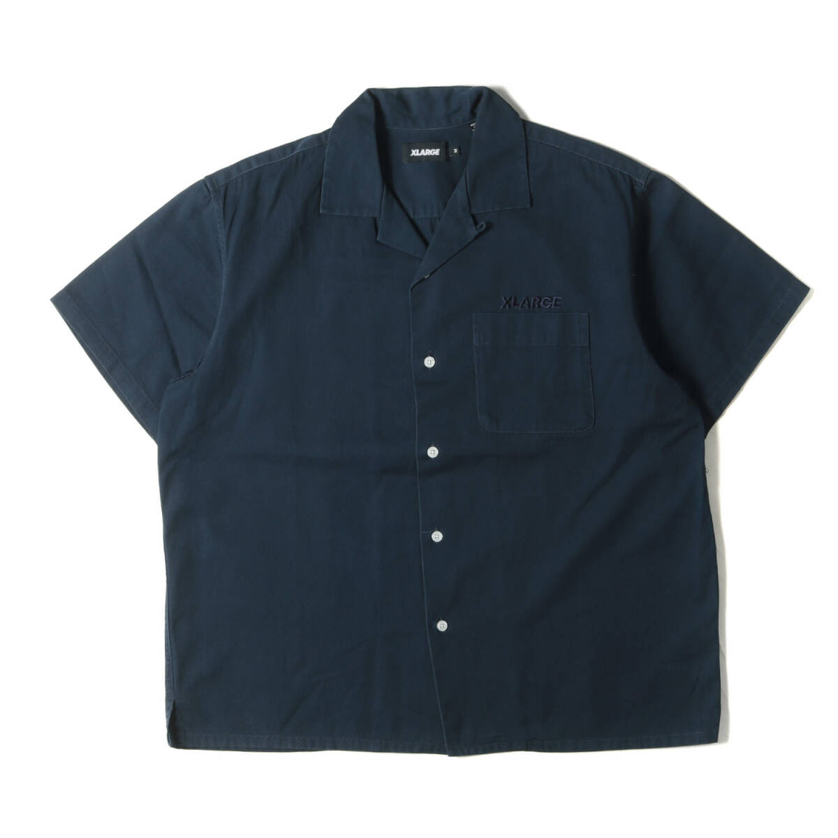 X-LARGE エクストララージ シャツ サイズ:M ゴリラロゴ ワッペン オープンカラー 半袖 ワークシャツ ネイビー トップス カジュアルシャツ_画像2