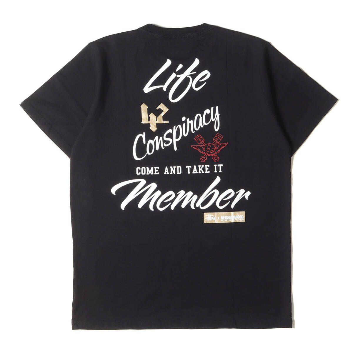 新品 STUSSY ステューシー Tシャツ サイズ:M 30周年記念 NEIGHBORHOOD スカルボーン クルーネック 半袖Tシャツ ブラック コラボ_画像2