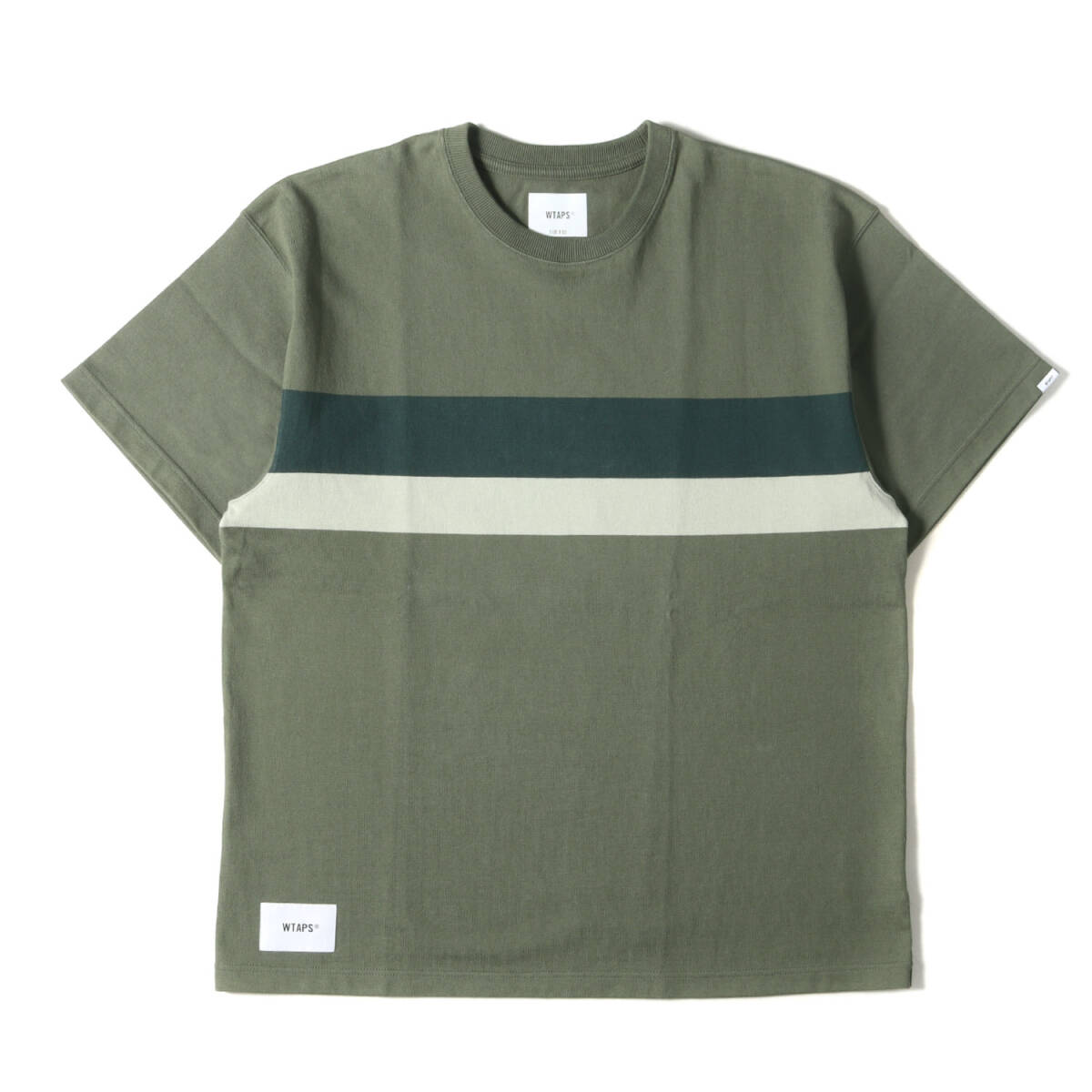 新品 WTAPS ダブルタップス Tシャツ サイズ:M 23SS パネルボーダー ヘビーウェイト Tシャツ BDY 03 / SS / COTTON.TEXTILE オリーブドラブ_画像1