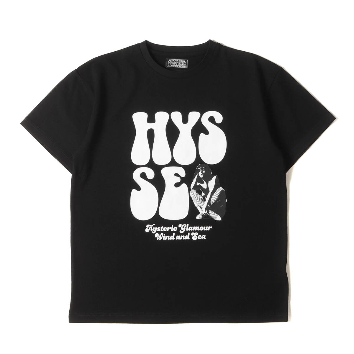 HYSTERIC GLAMOUR ヒステリックグラマー Tシャツ サイズ:S 23AW WIND AND SEA ガール ウーマン ロゴ ヘビーウェイト Tシャツ ブラック_画像1