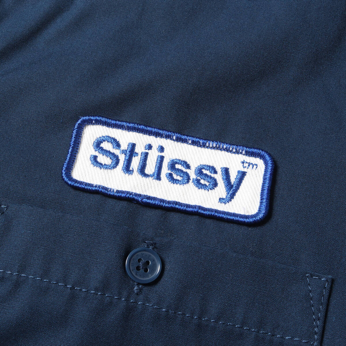 STUSSY ステューシー シャツ サイズ:XL パッチ付き T/C ワーク 半袖シャツ ネイビー 紺 トップス カジュアルシャツ ストリート ブランド_画像4
