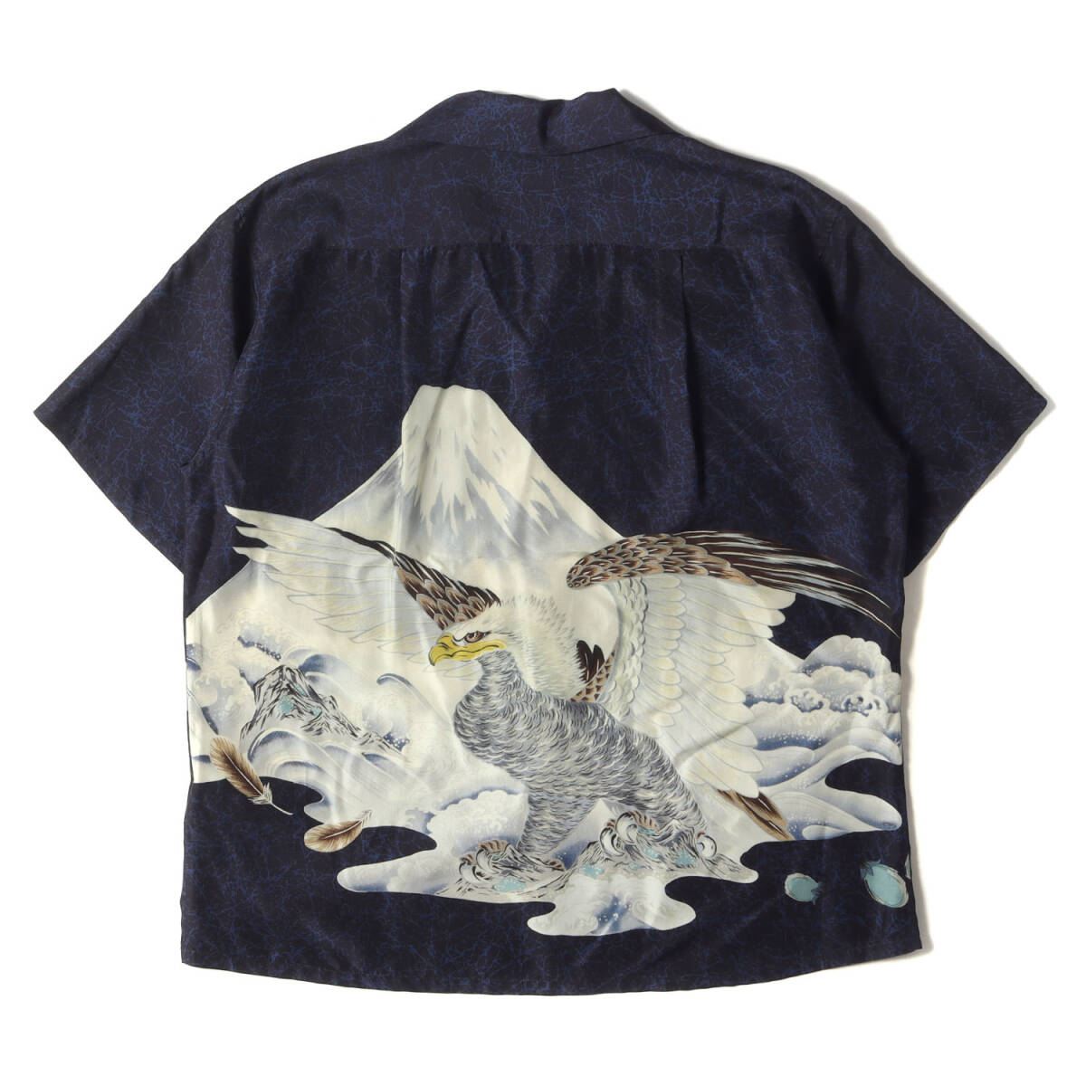 美品 SUN SURF シャツ サイズ:M 22SS 鷹 富士山 レーヨン アロハシャツ EAGLE & Mt. FUJI ハワイアン S.HATA SHOTEN SPECIAL EDITION 紺_画像2