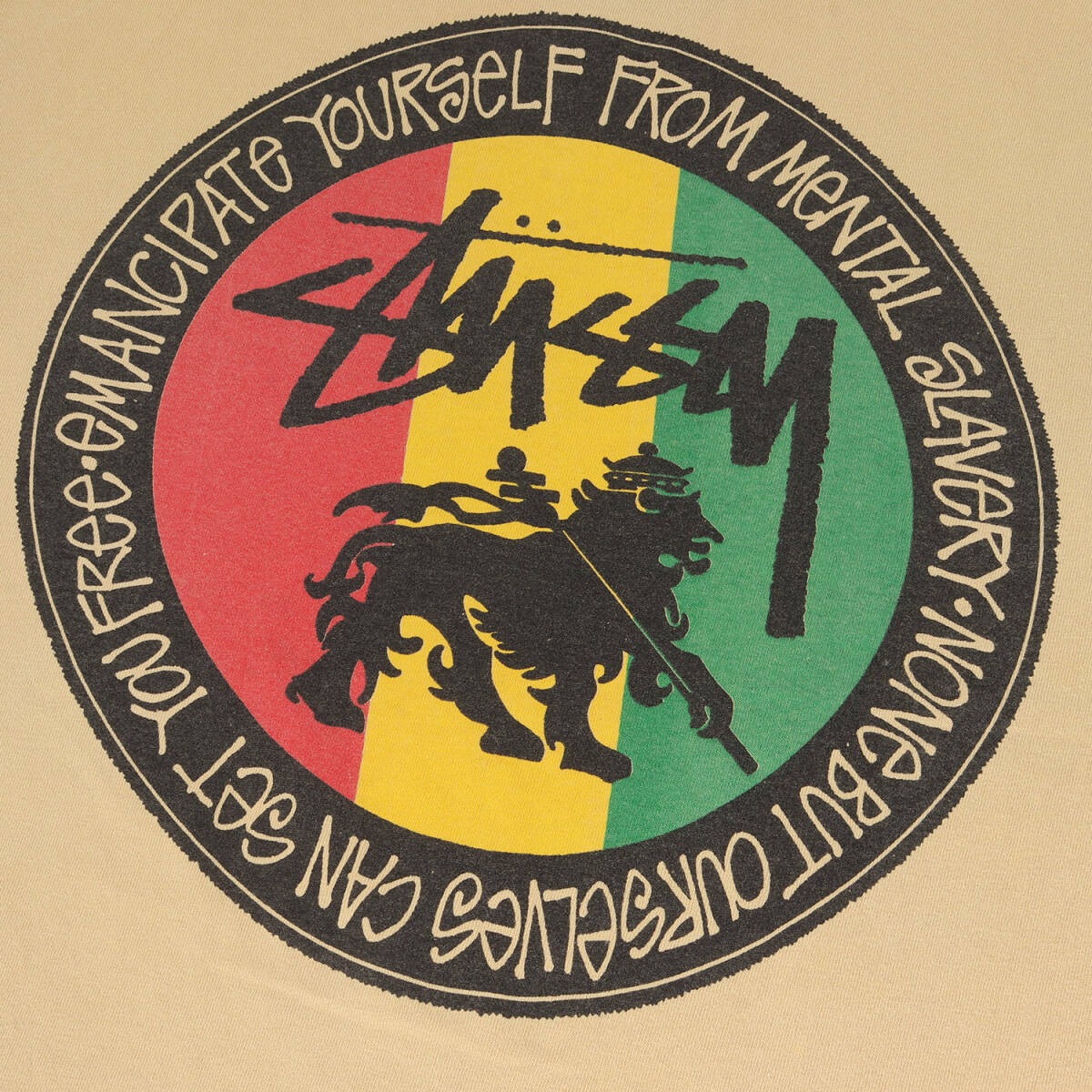 STUSSY ステューシー Tシャツ サイズ:M 80s OLD STUSSY 黒タグ FeeLIN IRIe ラスタライオン Tシャツ USA製 ベージュ 80年代 ヴィンテージ_画像5