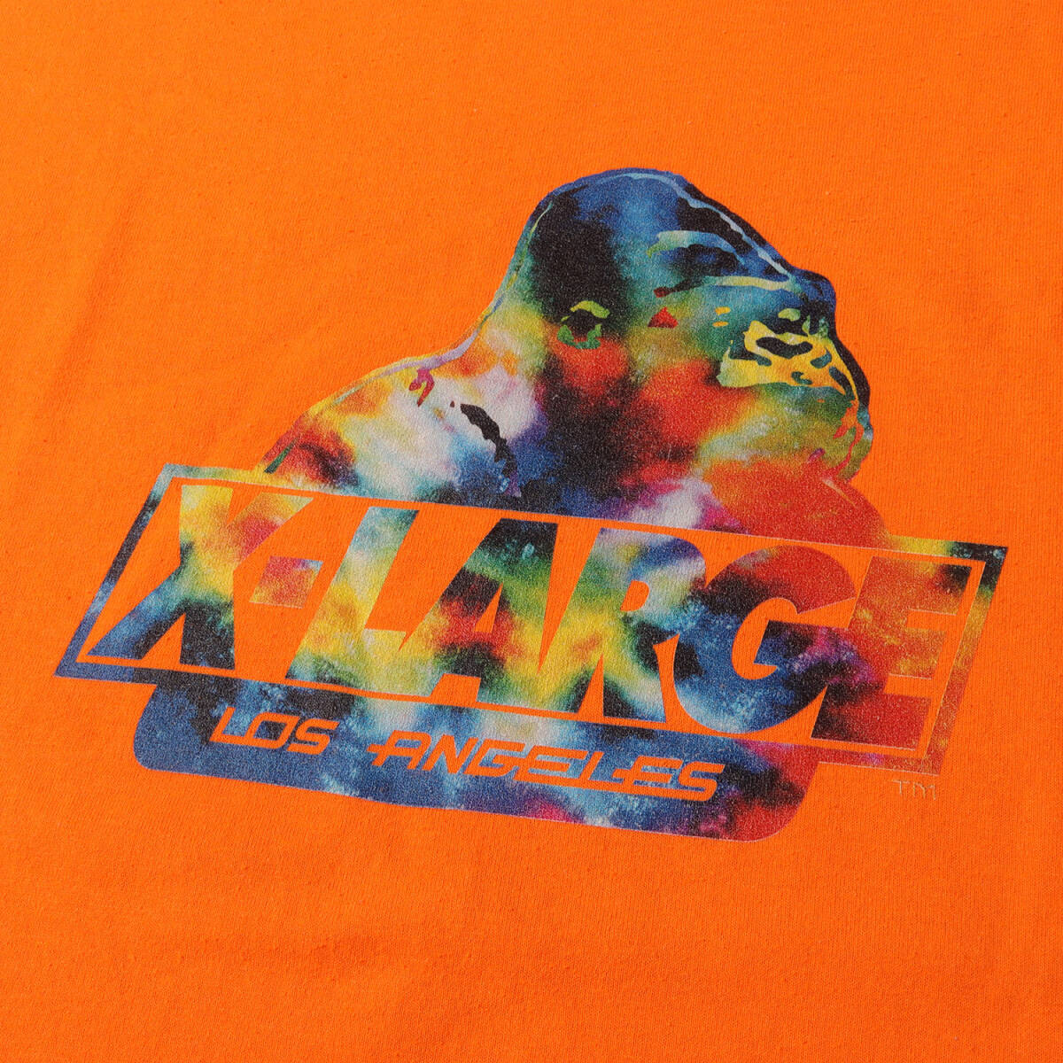 X-LARGE エクストララージ Tシャツ サイズ:L スペース柄 ゴリラロゴ クルーネック 半袖Tシャツ オレンジ トップス カットソー ストリート_画像4